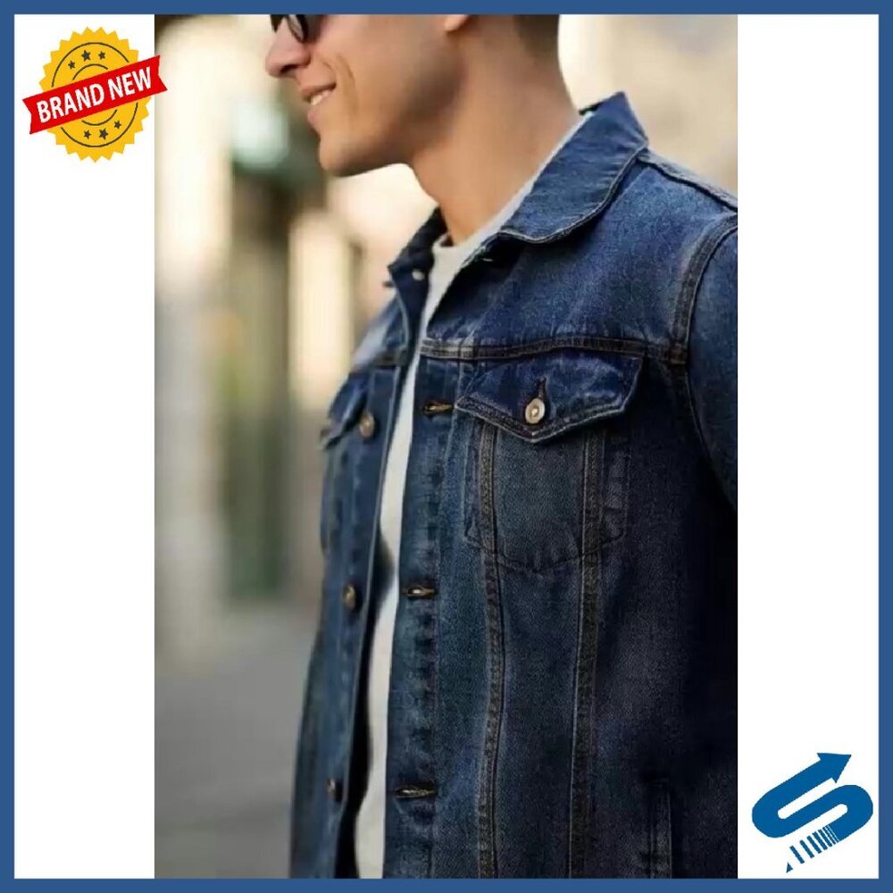 Men's Denim Jacket Vintage Trucker Style 100% Cotton Regular Fit - Picture 8 of 8